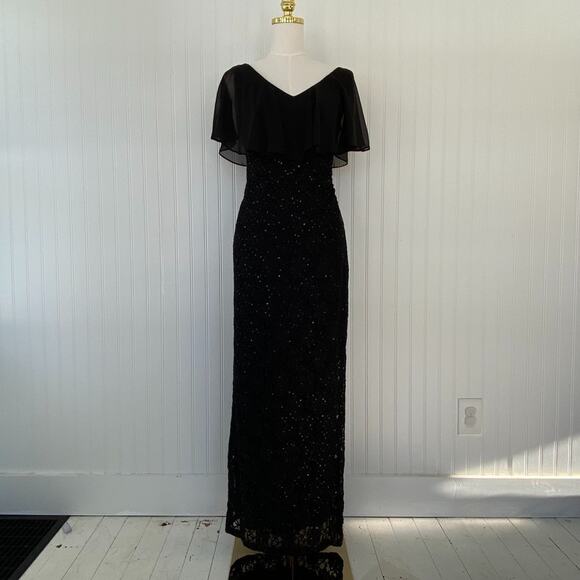 Vintage Womens Whimsigoth Lace Maxi Dress Size 5 Sequins Empire Waist 90s Glam - Picture 7 of 16